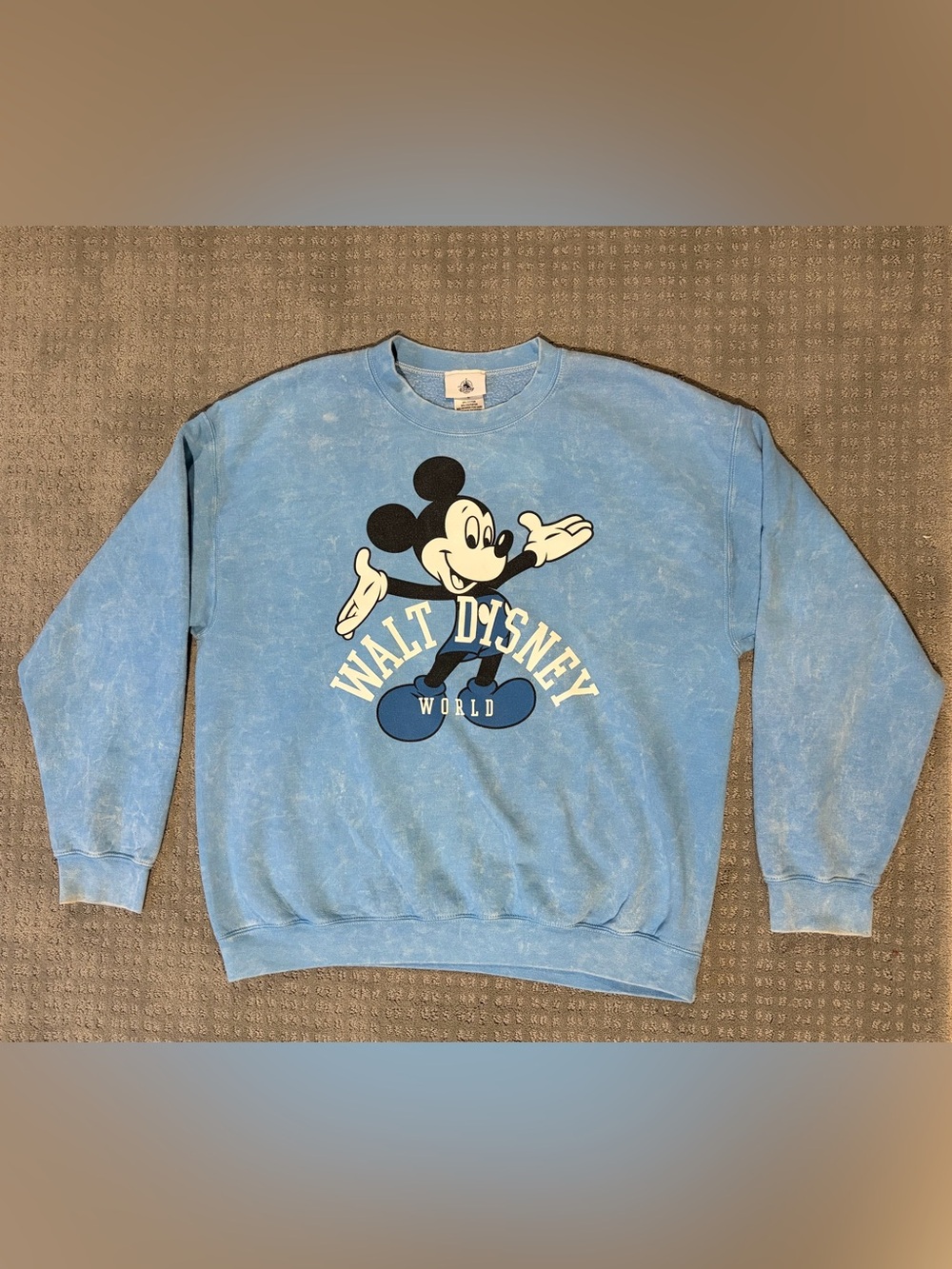 Walt Disney World Baby Blue Acid Washed Mickey Mouse Sweatshirt- Large